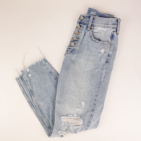 Free People High Rise Light Wash Distressed Jeans - Picture 5 of 7